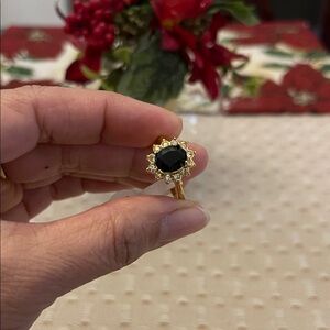 18k Gold plated and Black Stone Ring